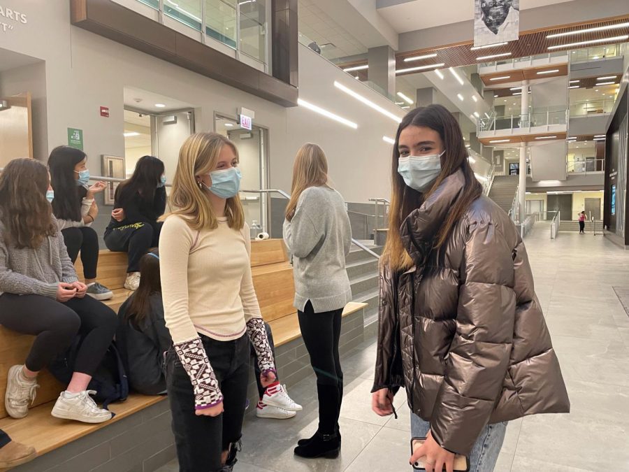 Even masked, sophomores Piper Peterson and Hannah Kogan are happy to participate in an after-school club.