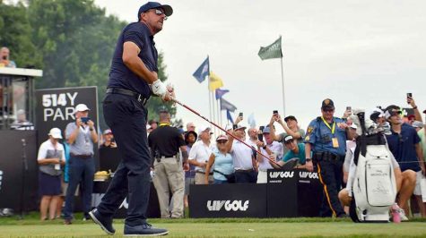Phil MIckelson, a defector to the LIV tour, tees off. 
(Photo courtesy of Sports Illustrated)